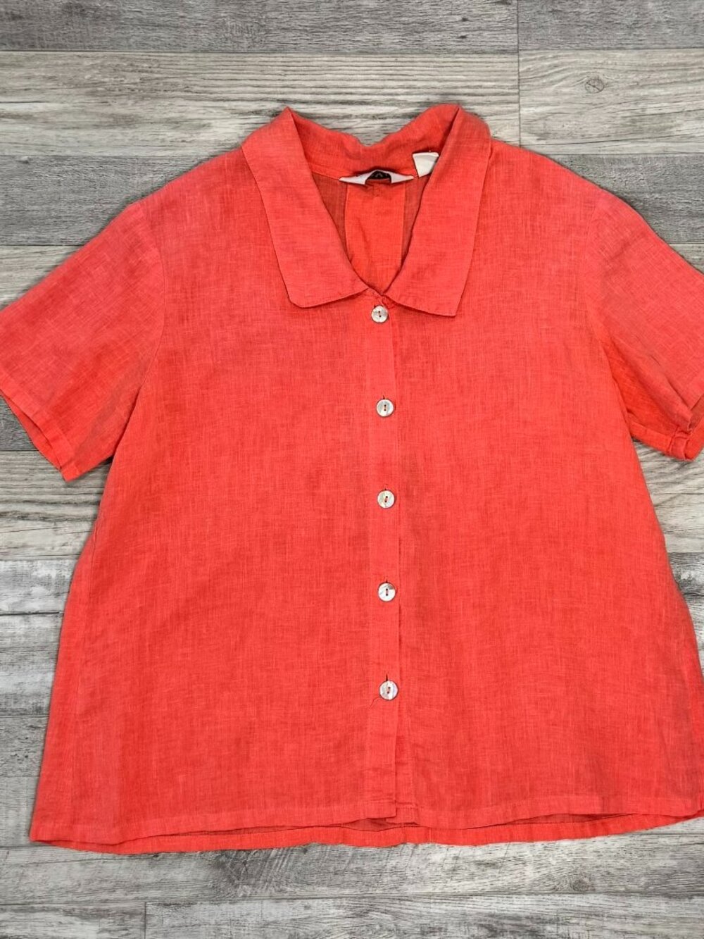 Orvis coral hemp short sleeve button front womens shirt oversize small J2